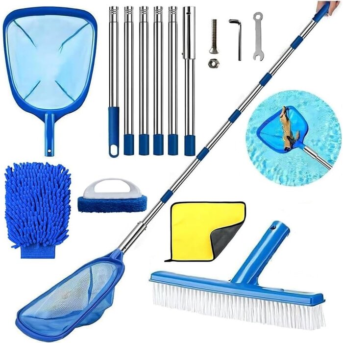 Pool-Reinigungsset Blau-Grau S - 187 cm teleskopierbar - 24% Rabatt