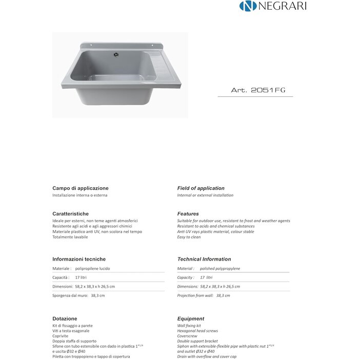 Wandwaschbecken Polypropylen 58x38cm Grau - 33% Rabatt