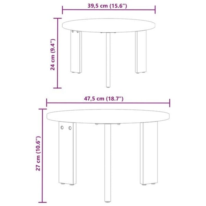 Couchtisch-Set, Massivholz, Rund, Natur, 33% Rabatt