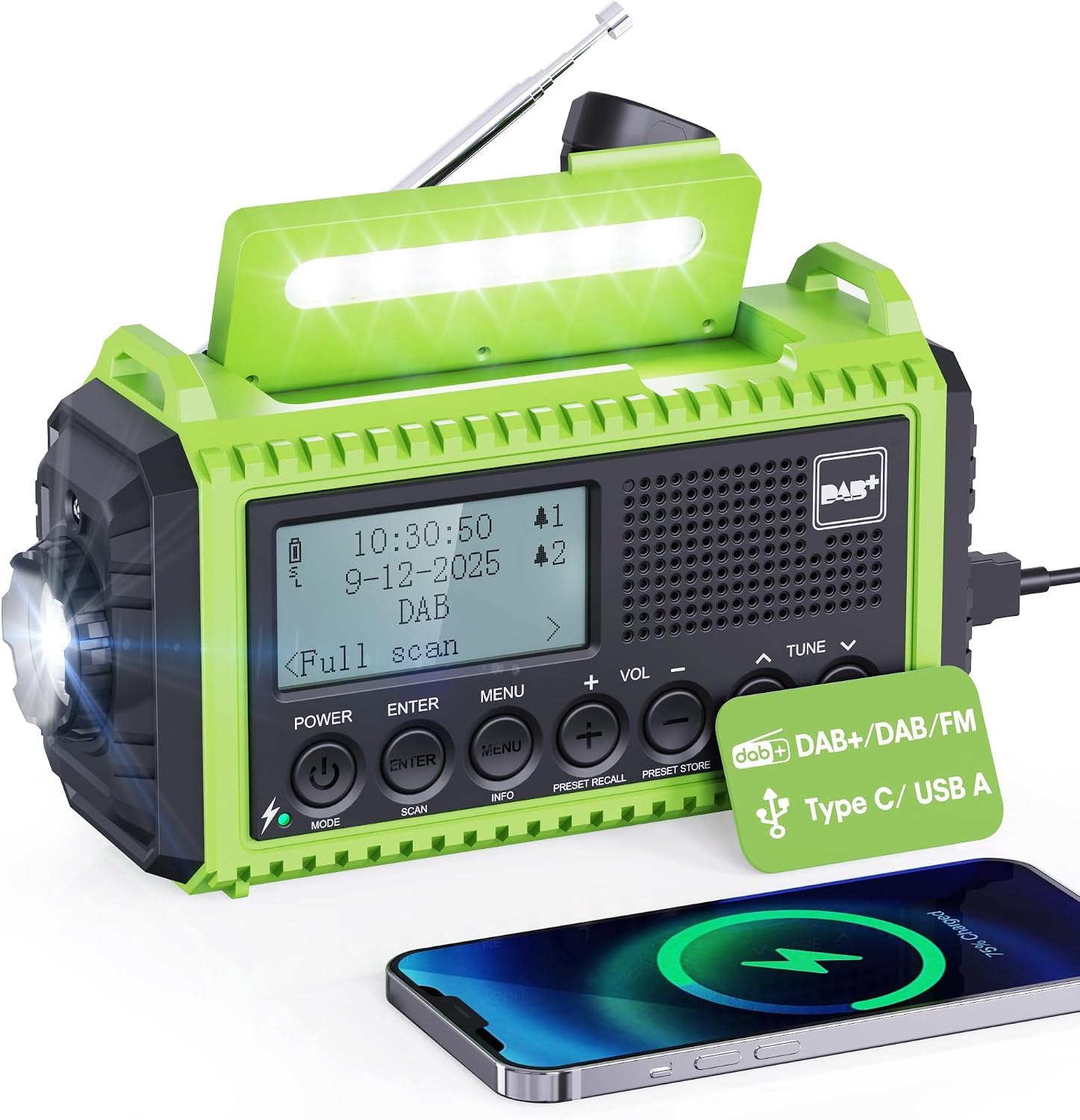 DAB+ FM Outdoor-Radio, 5000mAh, Groen zwart, S, 33% Rabatt