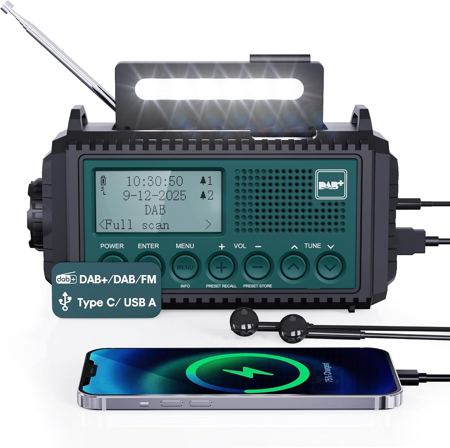 DAB+ FM Outdoor-Radio, 5000mAh, Groen zwart, S, 33% Rabatt