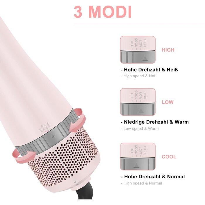 4-in-1 Warmluftbürste Ionen-Technologie, 1000W, Rosa - 33% Rabatt
