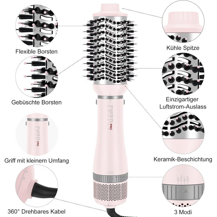 4-in-1 Warmluftbürste Ionen-Technologie, 1000W, Rosa - 33% Rabatt