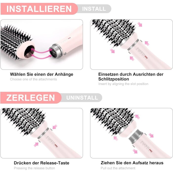 4-in-1 Warmluftbürste Ionen-Technologie, 1000W, Rosa - 33% Rabatt