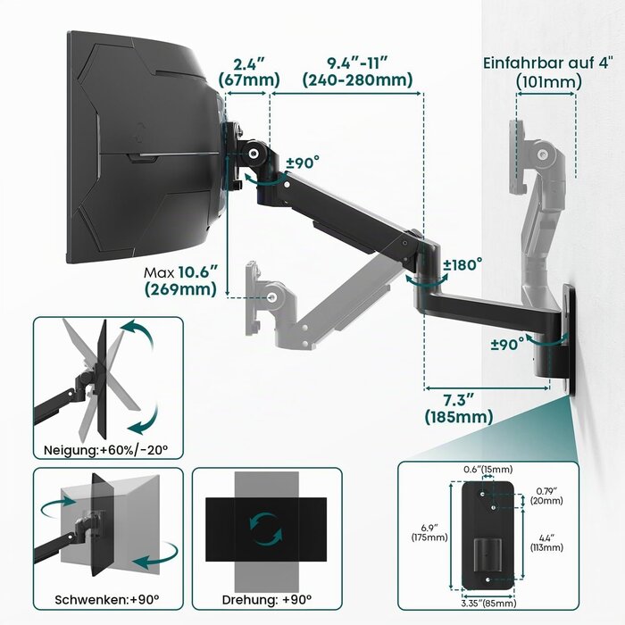 Monitor-Wandhalterung mit Gasdruckfeder (17-57 Zoll) - 33% Rabatt