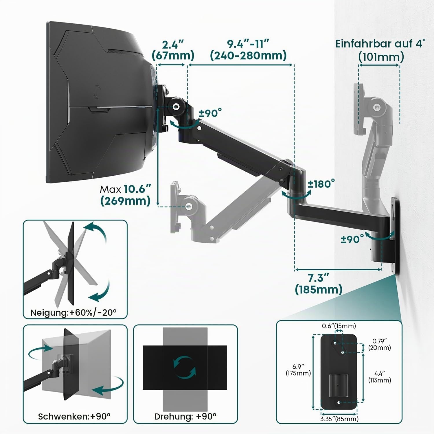 Monitor-Wandhalterung mit Gasdruckfeder (17-57 Zoll) - 33% Rabatt