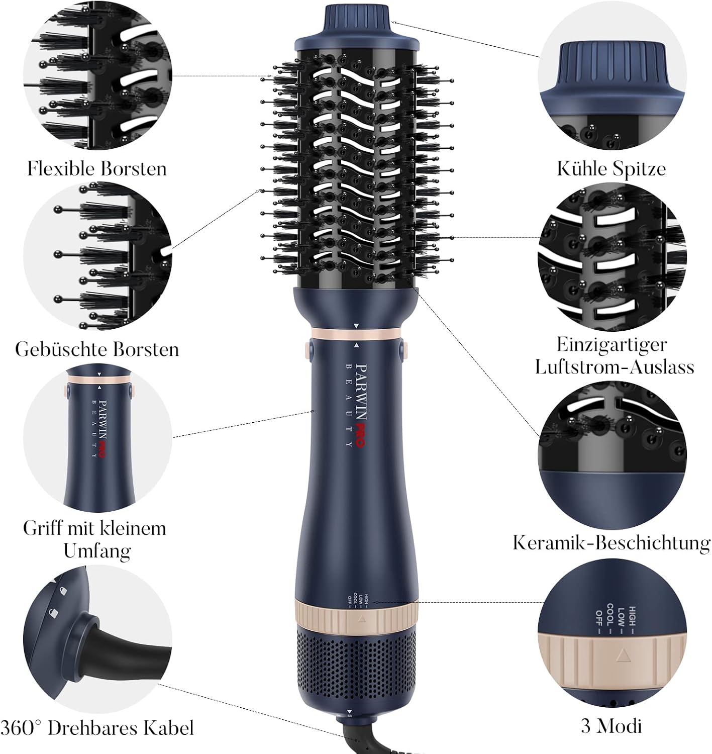 4-in-1 Warmluftbürste Set | Ionentechnologie | Blau | 34% Rabatt