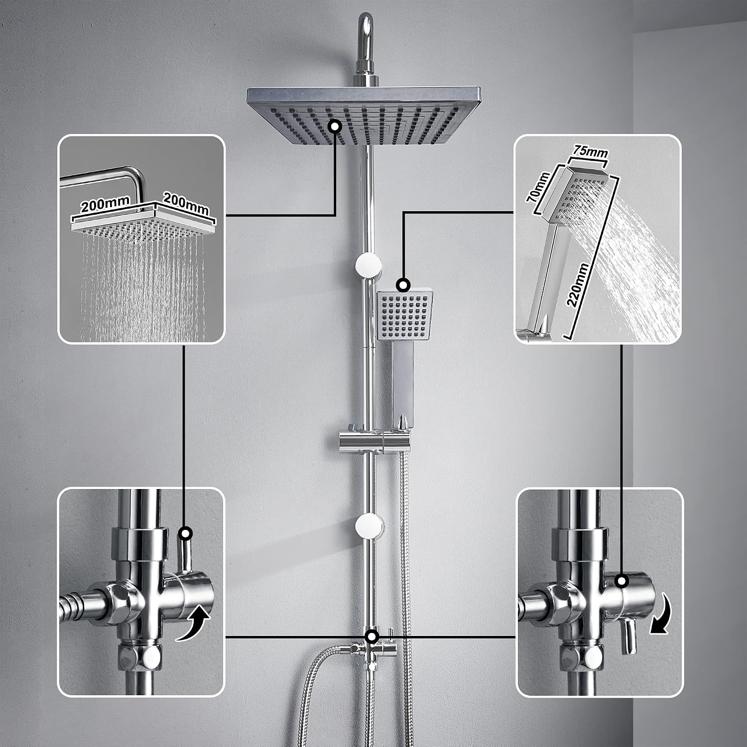 Duschsystem Edelstahl 20x20cm Regendusche höhenverstellbar - 33% Rabatt