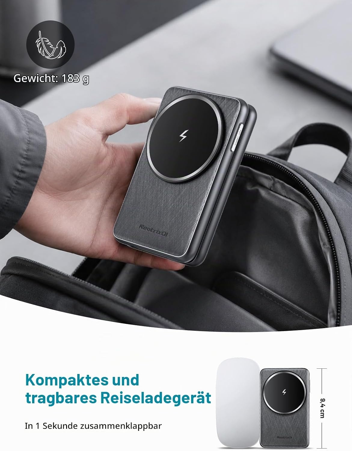 3-in-1 Magnet-Ladegerät, Klappbar, Donker grijs, Größe S, 32% Rabatt