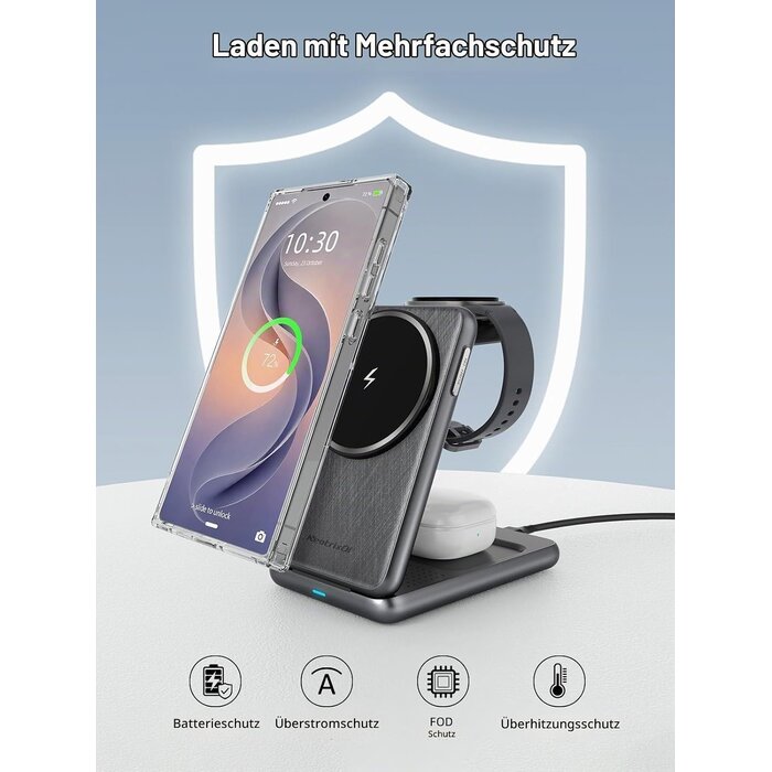 3-in-1 Magnet-Ladegerät, Klappbar, Donker grijs, Größe S, 32% Rabatt