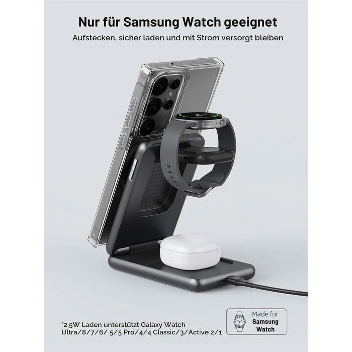 3-in-1 Magnet-Ladegerät, Klappbar, Donker grijs, Größe S, 32% Rabatt