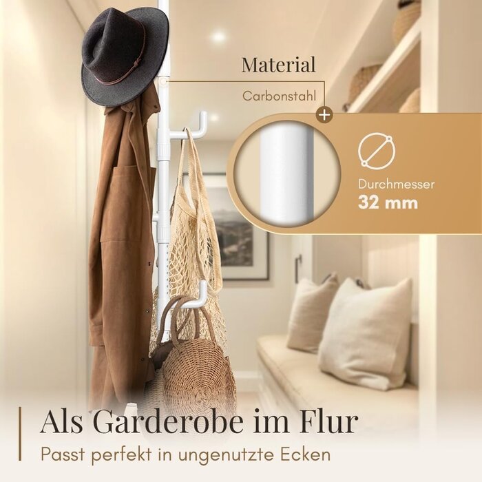 Teleskop-Garderobenständer weiß, 110-310 cm, 5 Haken - 32% Rabatt
