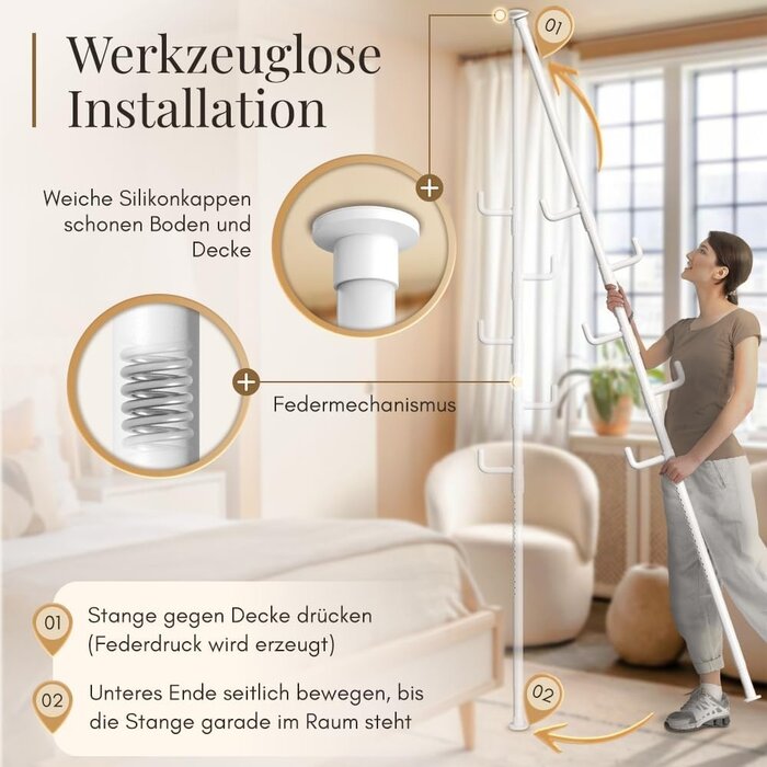Teleskop-Garderobenständer weiß, 110-310 cm, 5 Haken - 32% Rabatt