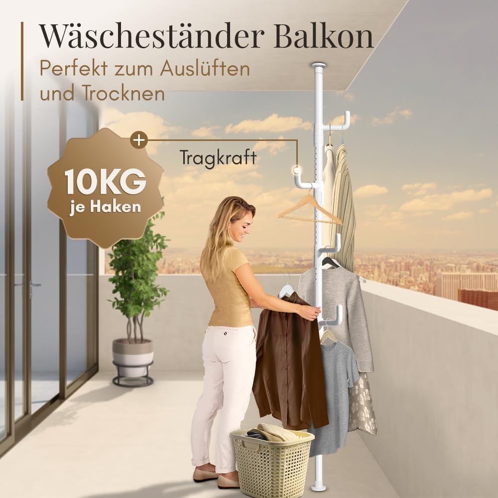 Teleskop-Garderobenständer weiß, 110-310 cm, 5 Haken - 32% Rabatt