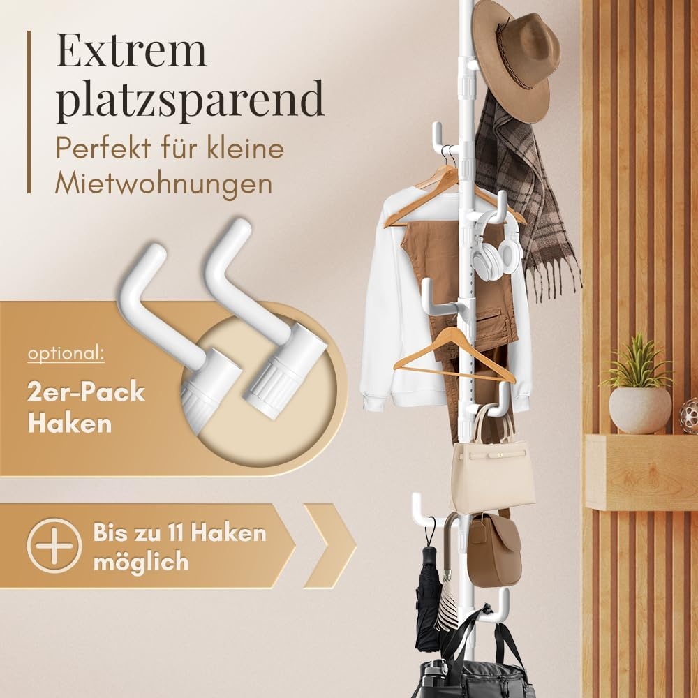 Teleskop-Garderobenständer weiß, 110-310 cm, 5 Haken - 32% Rabatt
