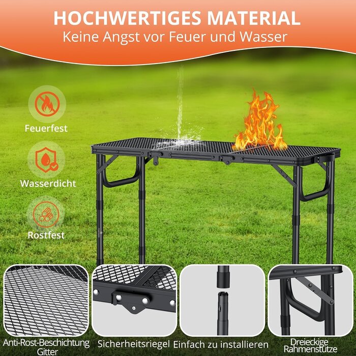 Klappbarer Aluminium Camping-Tisch, 87x40x70cm, 3-fach höhenverstellbar, 33% Rabatt