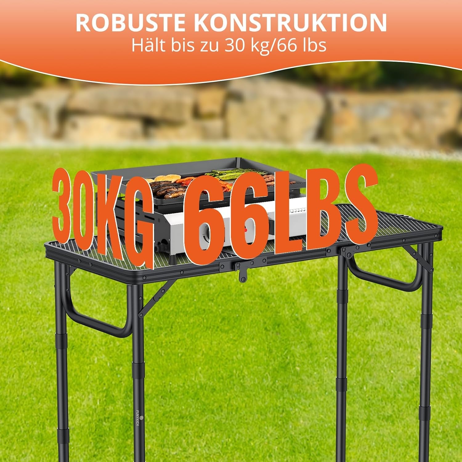 Klappbarer Aluminium Camping-Tisch, 87x40x70cm, 3-fach höhenverstellbar, 33% Rabatt