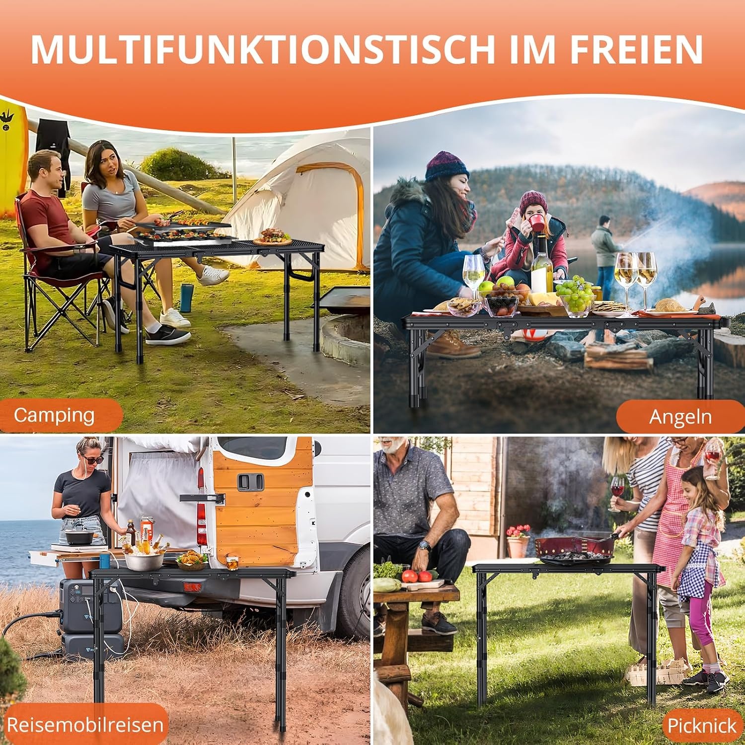 Klappbarer Aluminium Camping-Tisch, 87x40x70cm, 3-fach höhenverstellbar, 33% Rabatt