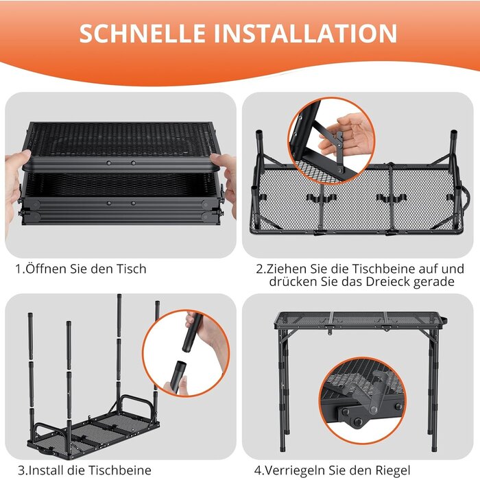 Klappbarer Aluminium Camping-Tisch, 87x40x70cm, 3-fach höhenverstellbar, 33% Rabatt
