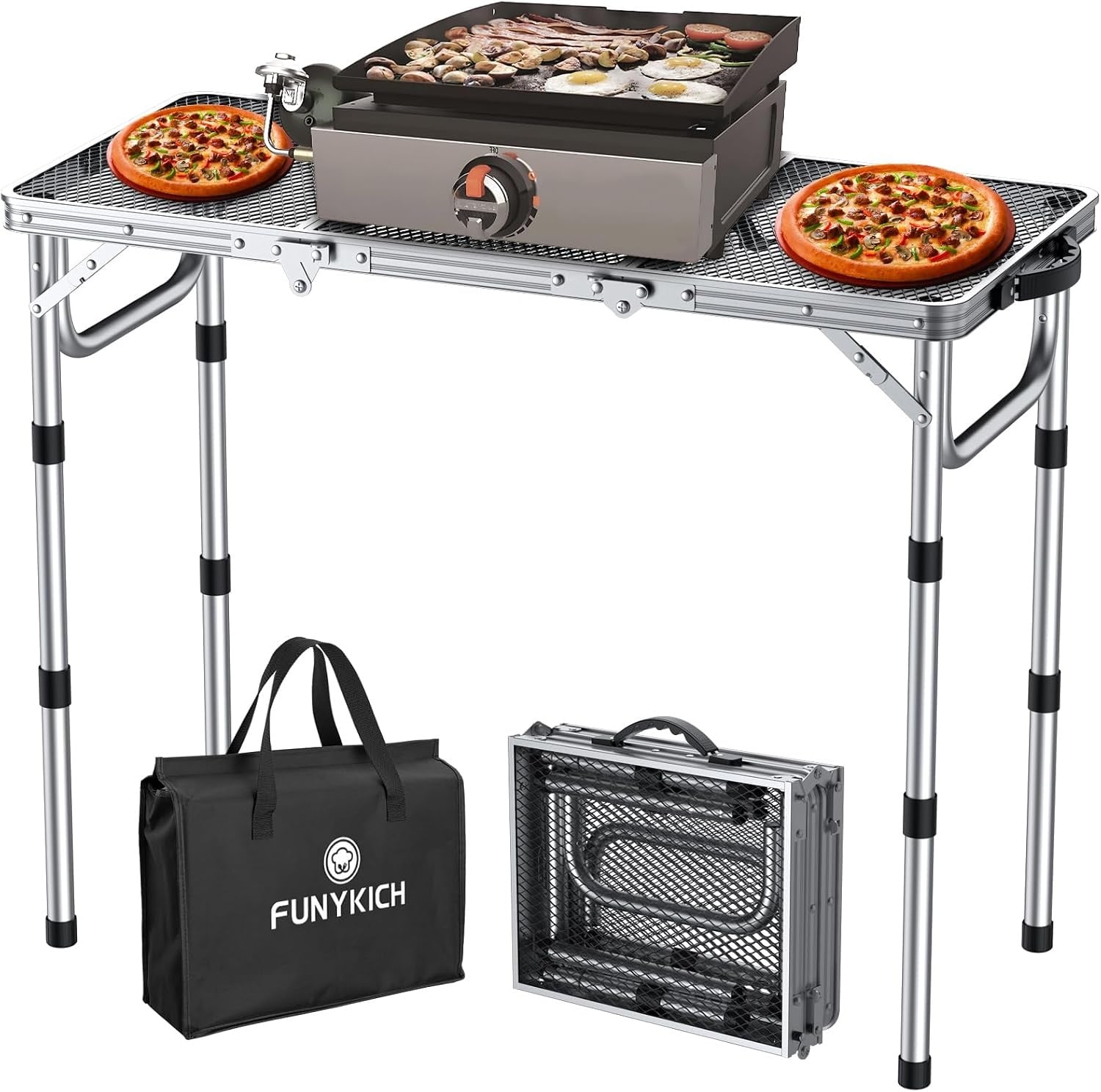 Klappbarer Aluminium Camping-Tisch, 87x40x70cm, 3-fach höhenverstellbar, 33% Rabatt