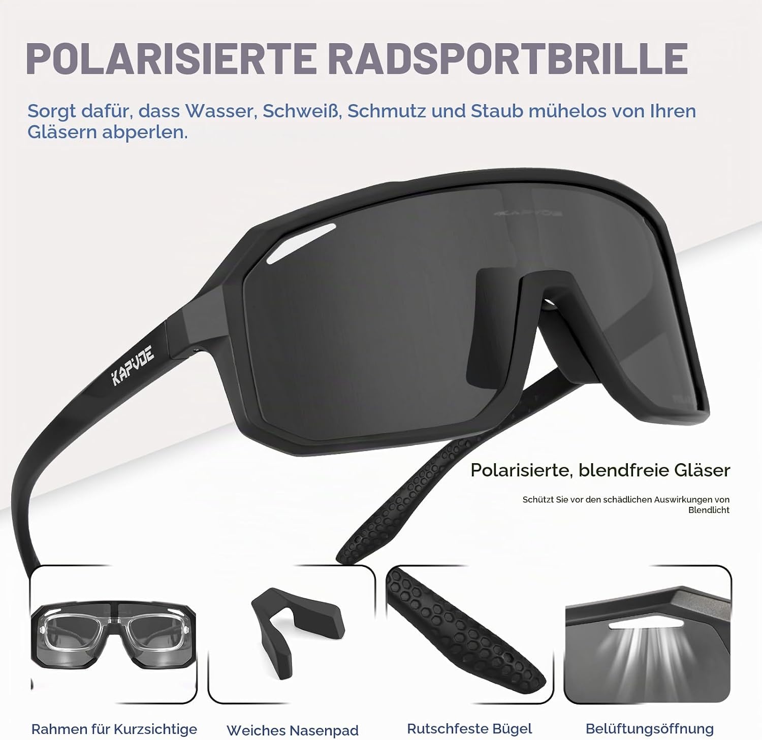 Sportbrille polarisiert UV400 - Schwarz - 30% Rabatt