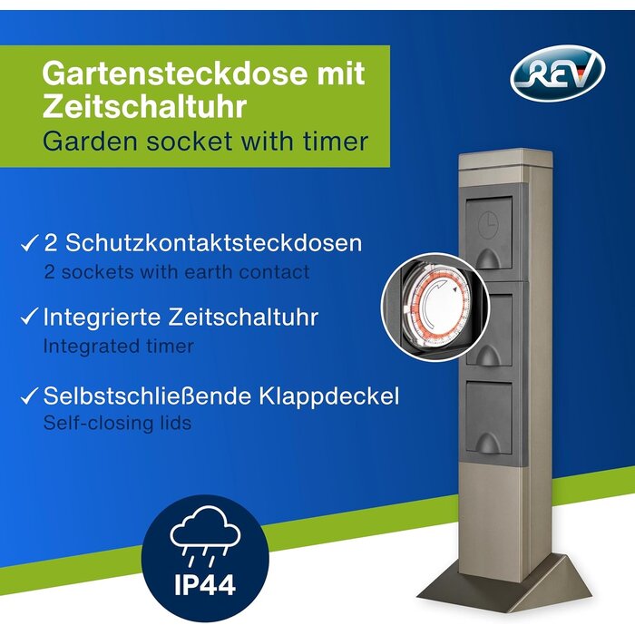Garten-Steckdosensäule mit Timer 2-fach IP44 Edelstahl - 33% Rabatt
