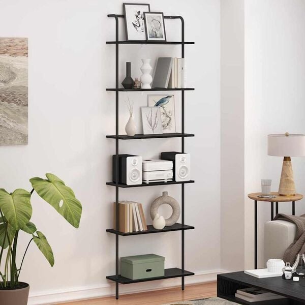 Bücherregal 6 Etagen Schwarz-Eiche 60x24x203cm - 34% Rabatt