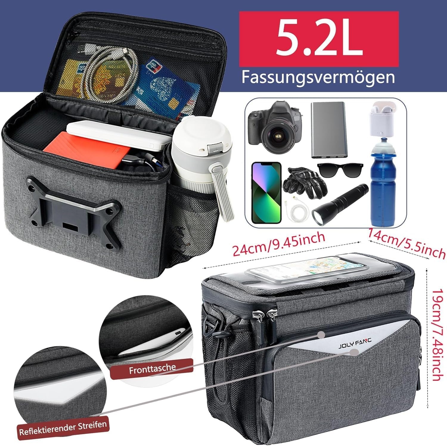 Wasserdichte Fahrrad-Lenkertasche S, Zwart, 5,2L - 31% Rabatt