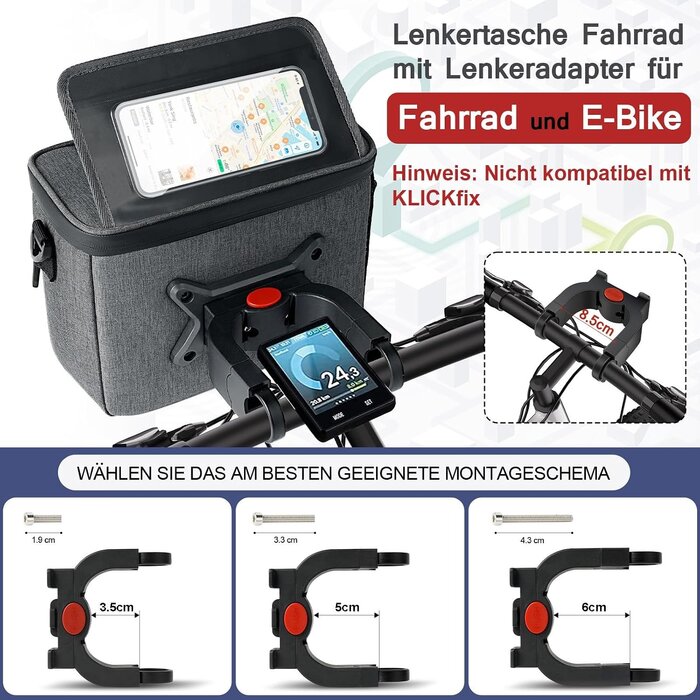Wasserdichte Fahrrad-Lenkertasche S, Zwart, 5,2L - 31% Rabatt