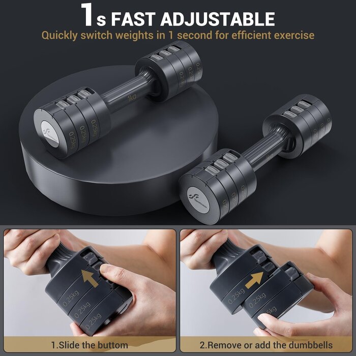 4-in-1 Hantelset, 2-5 kg, Zwart, Größe M, 32% Rabatt