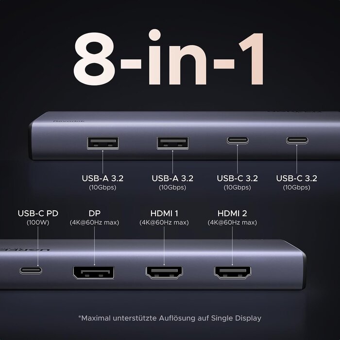 8-in-1 USB-C Dockingstation, Grau, Größe S - 27% Rabatt