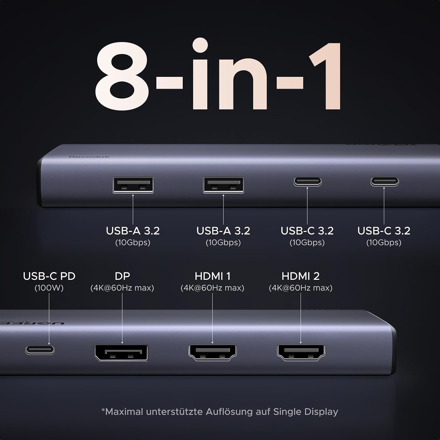 8-in-1 USB-C Dockingstation, Grau, Größe S - 27% Rabatt