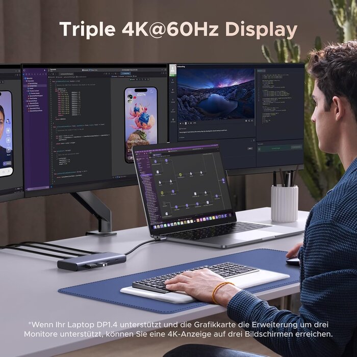 8-in-1 USB-C Dockingstation, Grau, Größe S - 27% Rabatt