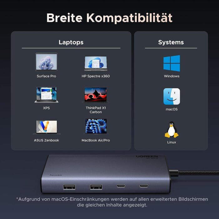 8-in-1 USB-C Dockingstation, Grau, Größe S - 27% Rabatt
