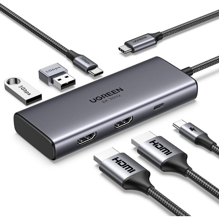 8-in-1 USB-C Dockingstation, Grau, Größe S - 27% Rabatt