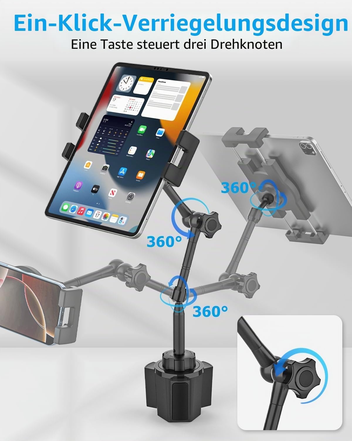 Tablet-Halterung für Getränkehalter, 360° drehbar - 33% Rabatt