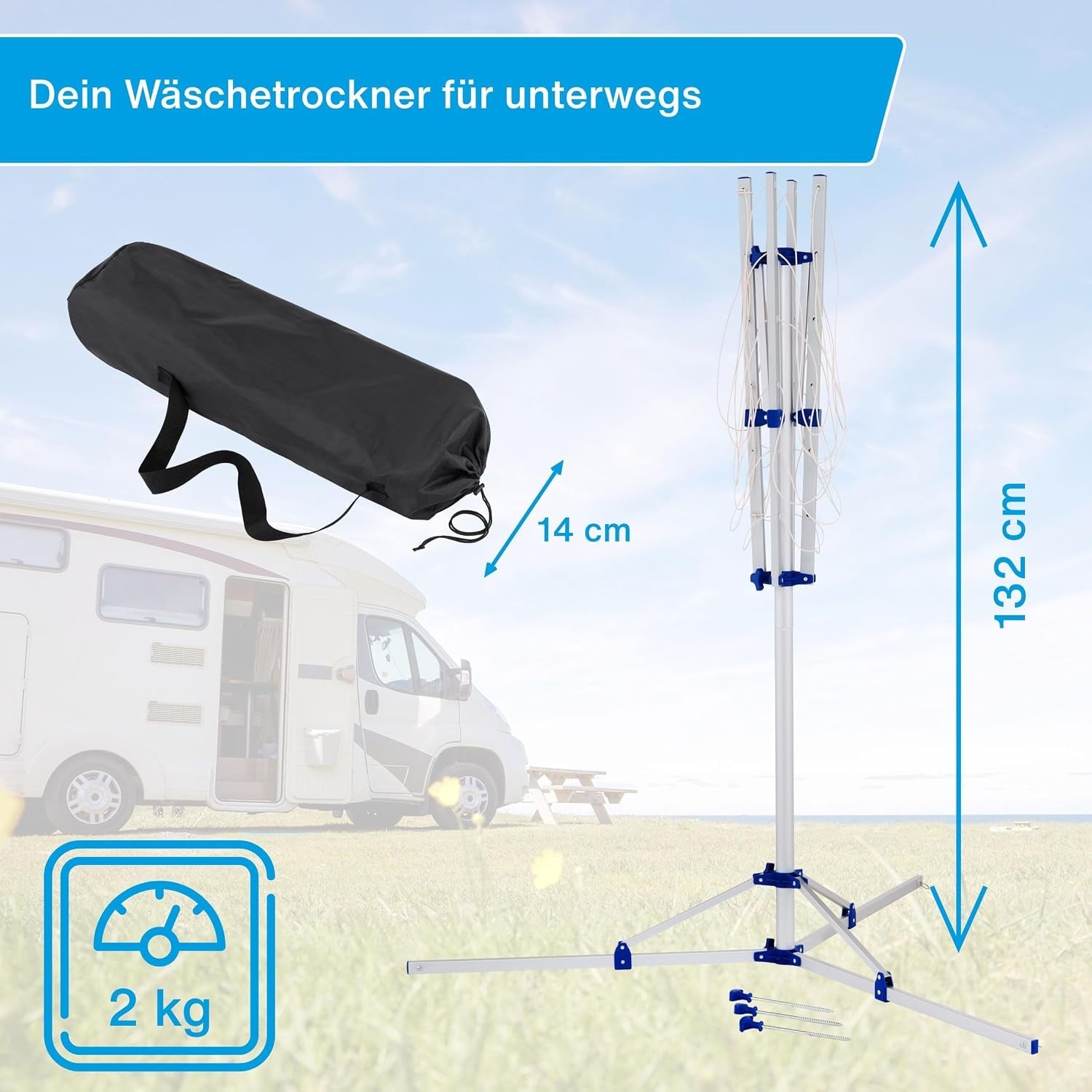Mobile Camping-Wäschespinne 16m - 33% Rabatt - Ultraleicht & Klappbar