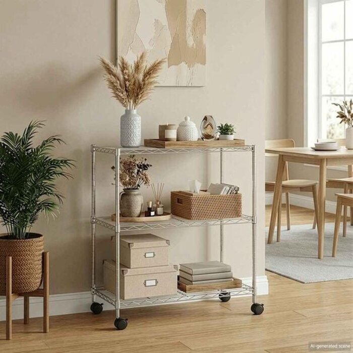 Rollregal 3-stöckig 150 kg 60x35x81 cm Chrom - 33% Rabatt