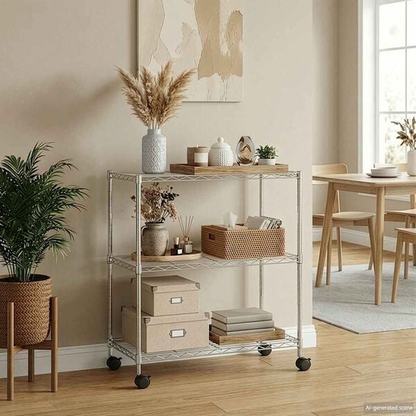 Rollregal 3-stöckig 150 kg 60x35x81 cm Chrom - 33% Rabatt