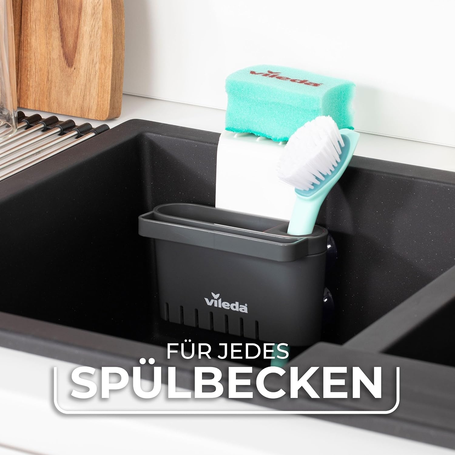 Spülbecken-Organizer aus Kunststoff, Dunkelgrau, 15,5x7,5x15cm, 29% Rabatt