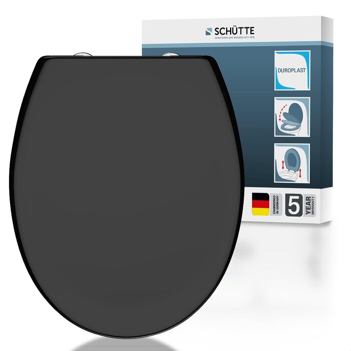 Eleganter WC-Sitz in Schwarz, Oval, Absenkautomatik - 32% Rabatt