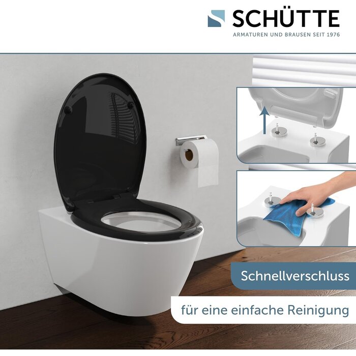 Eleganter WC-Sitz in Schwarz, Oval, Absenkautomatik - 32% Rabatt