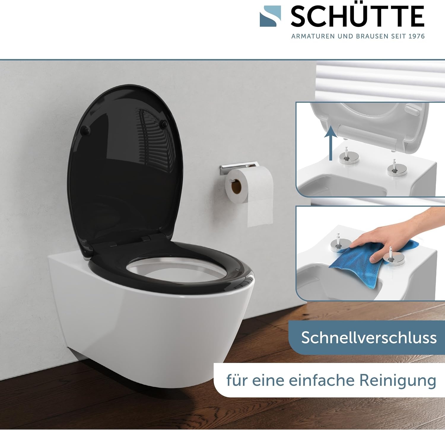 Eleganter WC-Sitz in Schwarz, Oval, Absenkautomatik - 32% Rabatt