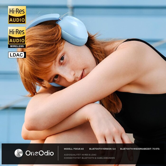 Over-Ear Bluetooth-Kopfhörer, Babyblau, S, 75 Std. Akku - 32% Rabatt