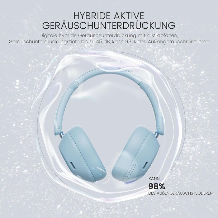 Over-Ear Bluetooth-Kopfhörer, Babyblau, S, 75 Std. Akku - 32% Rabatt