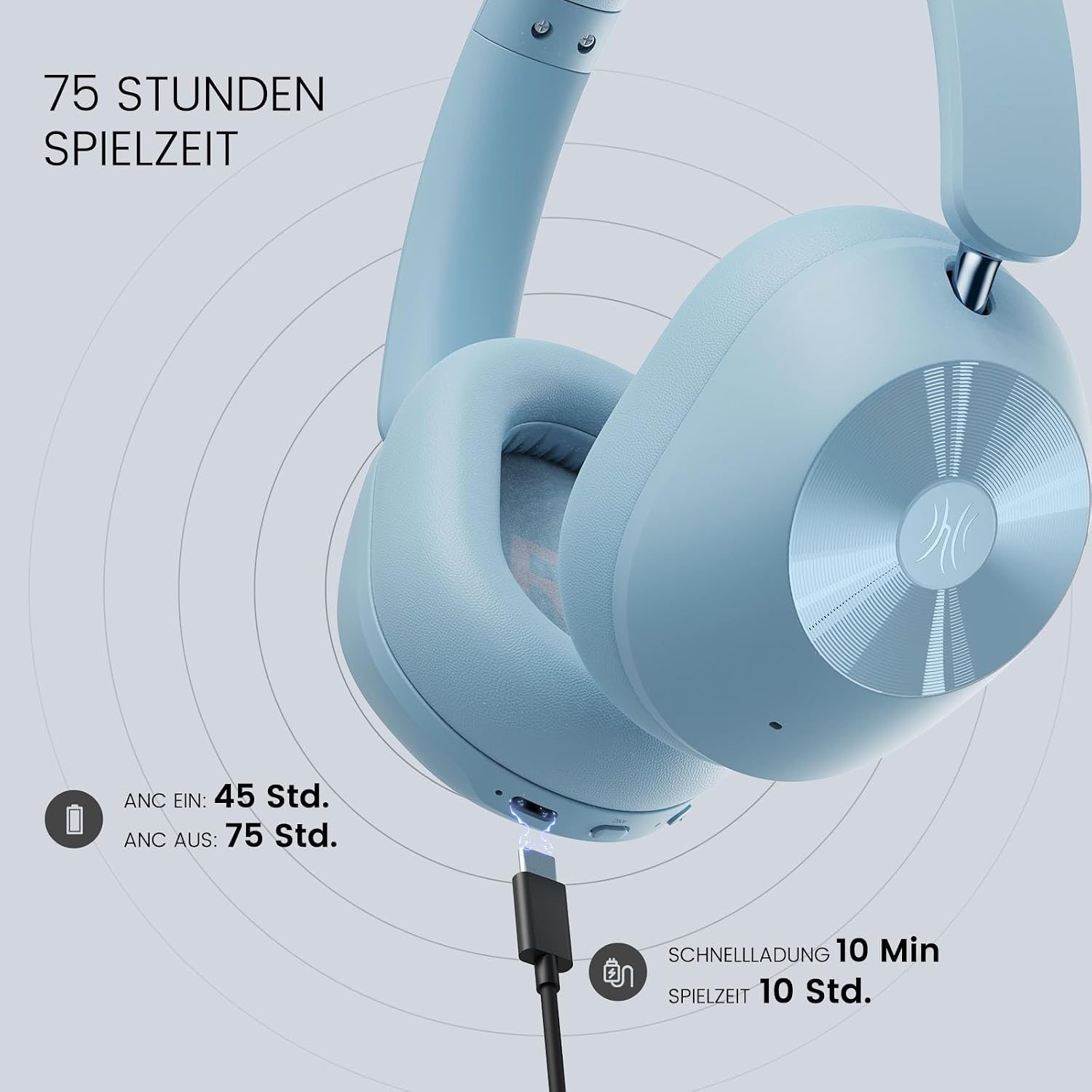 Over-Ear Bluetooth-Kopfhörer, Babyblau, S, 75 Std. Akku - 32% Rabatt