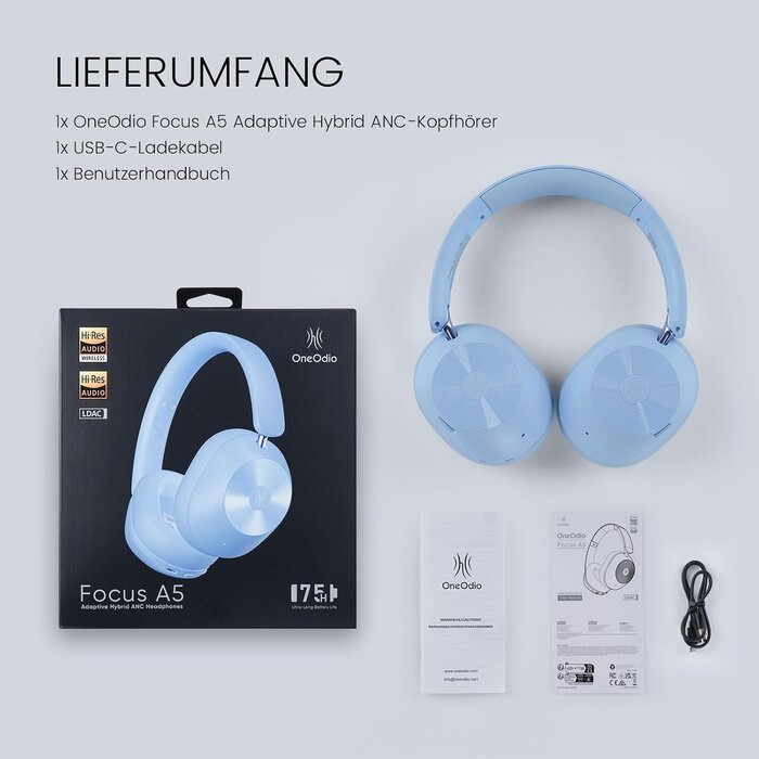 Over-Ear Bluetooth-Kopfhörer, Babyblau, S, 75 Std. Akku - 32% Rabatt