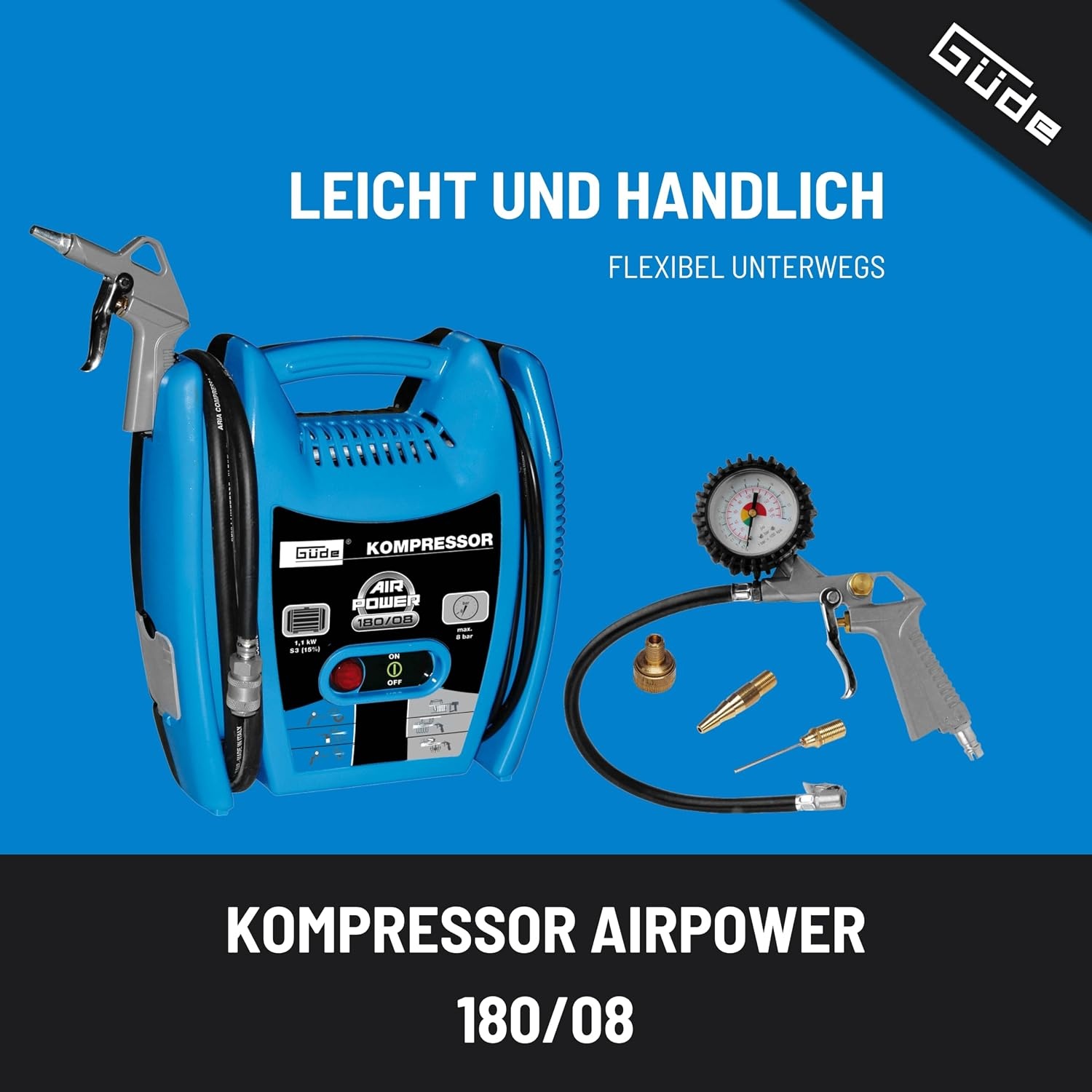 Tragbarer ölfreier Kompressor 180/08 inkl. Set - 34% Rabatt