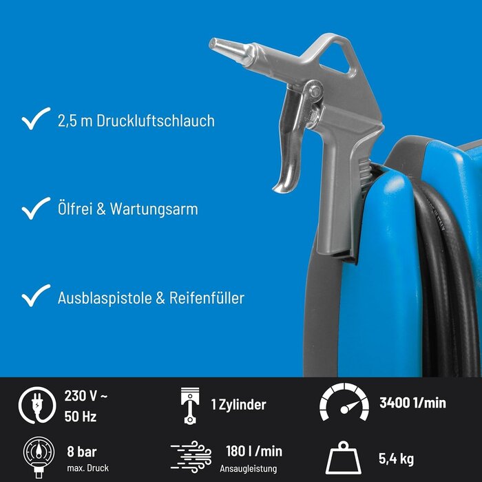 Tragbarer ölfreier Kompressor 180/08 inkl. Set - 34% Rabatt