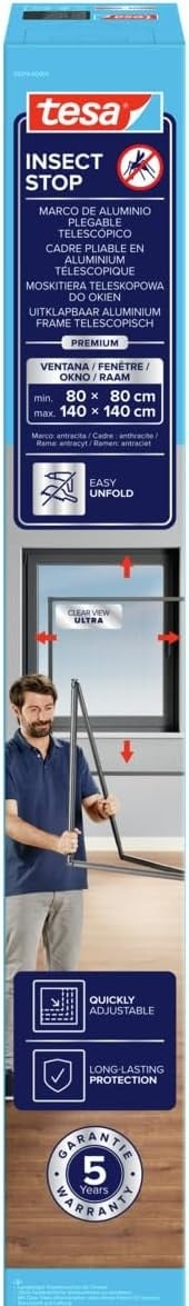 Teleskopierbares Insektenschutzfenster 80-140 cm, Antrazit - 33% Rabatt